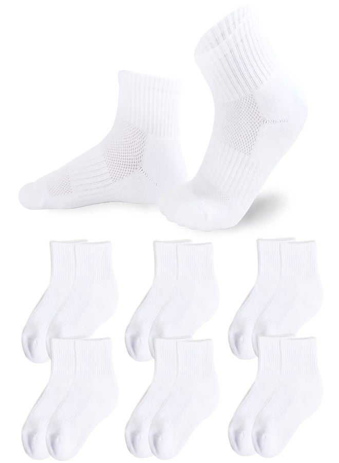 Mini angel Kids Athletic Socks Cushioned Ankle Socks 4-7 Years Unisex Breathable Mesh Cotton Sports Socks for Boys Girls 6 Pairs(White Color, S) - Image 1
